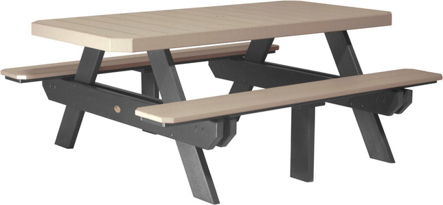 LuxCraft Poly 6' Rectangular Picnic Table (Weatherwood & Black)