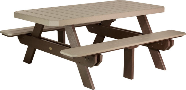 LuxCraft Poly 6' Rectangular Picnic Table (Weatherwood & Chestnut Brown)