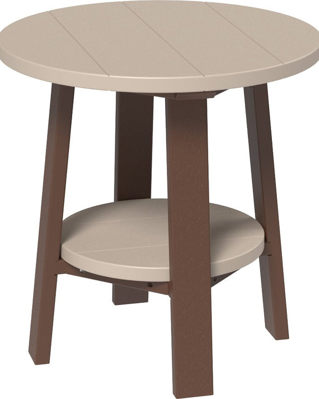 LuxCraft Deluxe End Table featured in weatherwood and chestnut brown