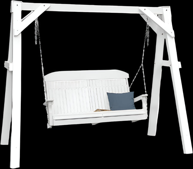 LuxCraft A-Frame Vinyl Swing Stand featured in White with a 4' Classic Swing.