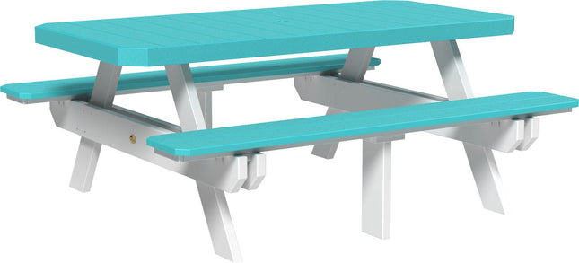 LuxCraft Poly 6' Rectangular Picnic Table (Aruba Blue & White)