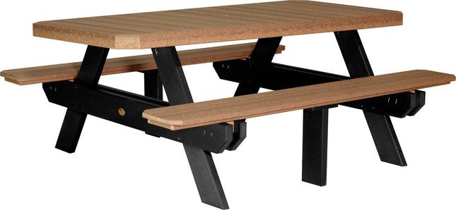LuxCraft Poly 6' Rectangular Picnic Table (Antique Mahogany & Black)
