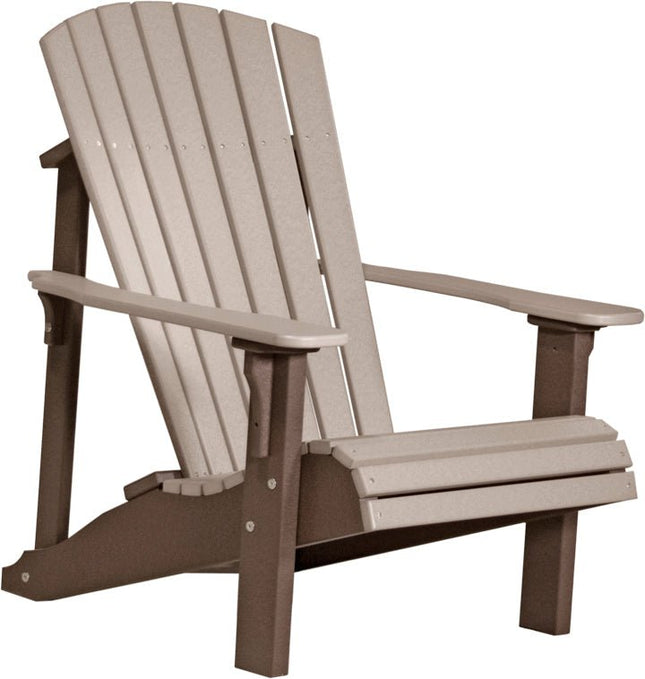 LuxCraft Poly Deluxe Adirondack Chair Weatherwood & Chestnut Brown