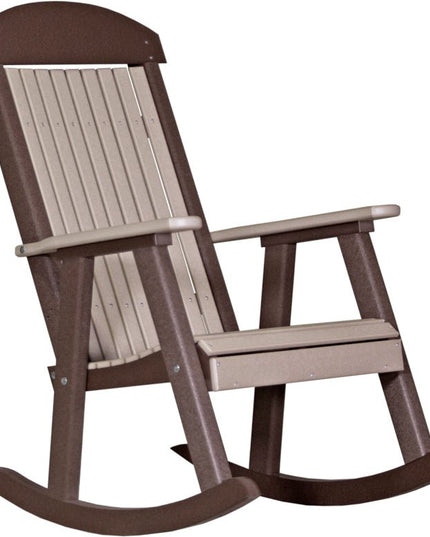LuxCraft Porch Rocker Weatherwood & Chestnut Brown