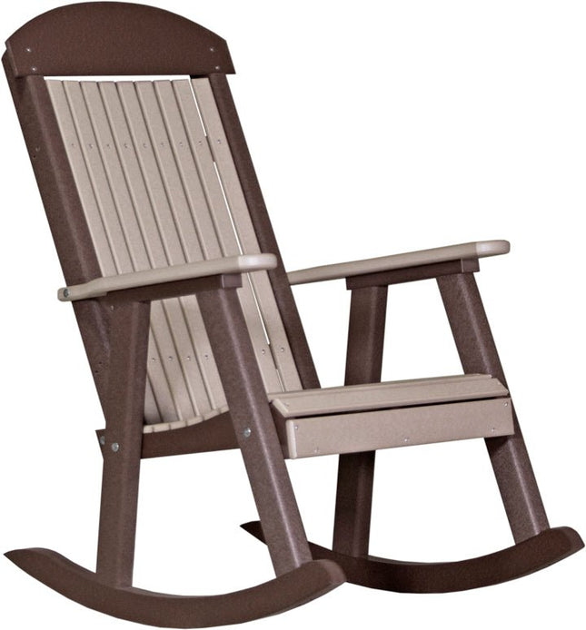 LuxCraft Porch Rocker Weatherwood & Chestnut Brown