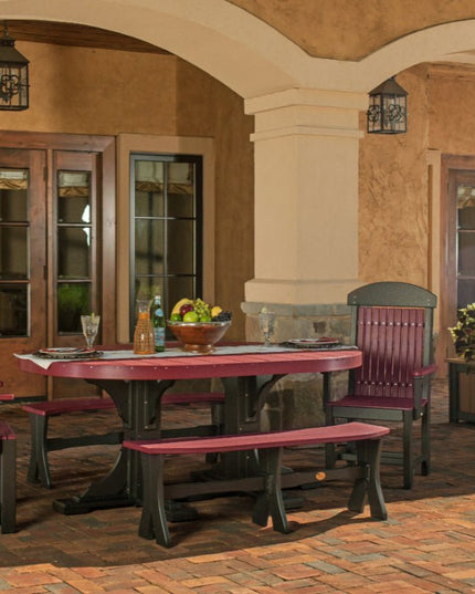 LuxCraft 52 inch Table Bench featured with 4' x 6' LuxCraft Oval Table and Classic Armchair in Cherrywood and Black