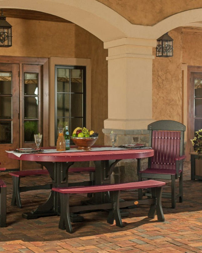 LuxCraft 52 inch Table Bench featured with 4' x 6' LuxCraft Oval Table and Classic Armchair in Cherrywood and Black