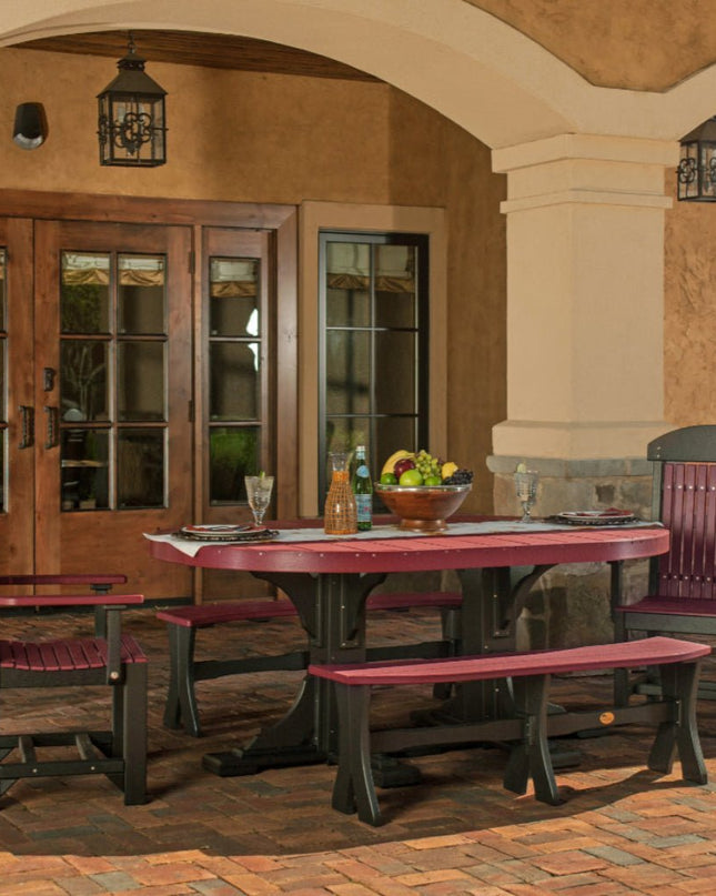 LuxCraft Classic Arm Chairs featured in Cherrywood and Black and 52" Table Benches and 4' x 6' Oval Table.