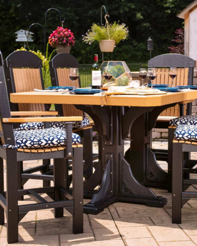 LuxCraft 4' x 6' Rectangular Table featured in Bar Height in Cedar black with Classic Arm Chair