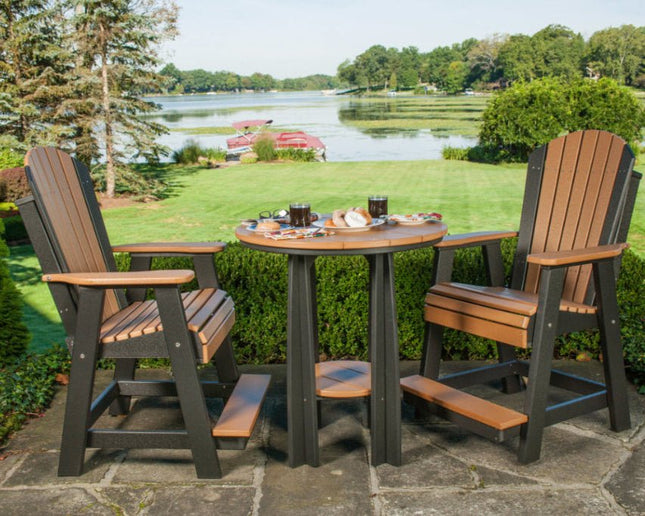 Adirondack balcony chair shown with balcony table and mahogany and black.