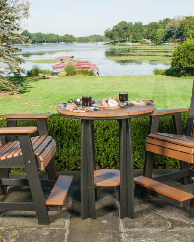 LuxCraft Balcony Table with Adirondack Balcony Chair featured in Antique Mahogany and Black. 