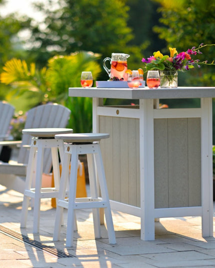 LuxCraft bar stool featured with LuxCraft Serving Bar in Weatherwood and White