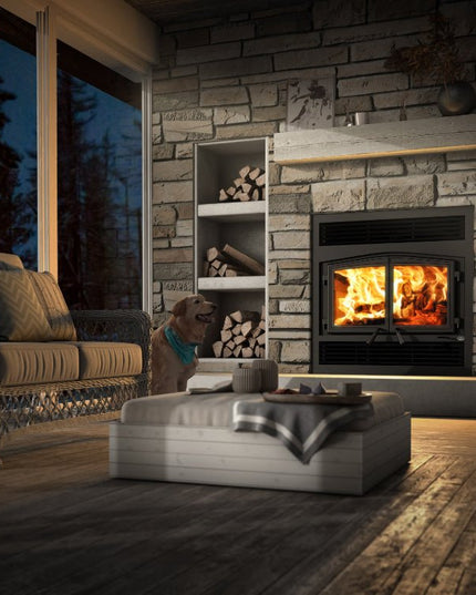Osburn Stratford II Wood Fireplace with Heat Activated Blower | 80,000 BTU | 750-2,200 sq ft
