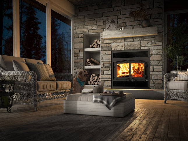 Osburn Stratford II Wood Fireplace with Heat Activated Blower | 80,000 BTU | 750-2,200 sq ft