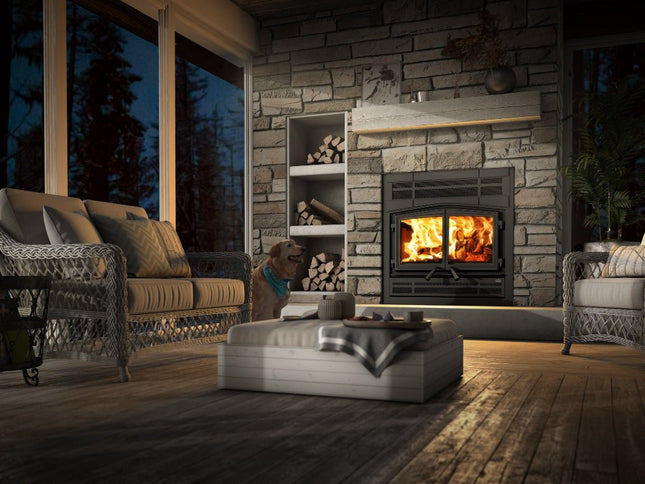 Osburn Stratford II Wood Fireplace with Heat Activated Blower | 80,000 BTU | 750-2,200 sq ft