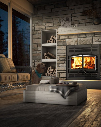 Osburn Stratford II Wood Fireplace with Heat Activated Blower | 80,000 BTU | 750-2,200 sq ft