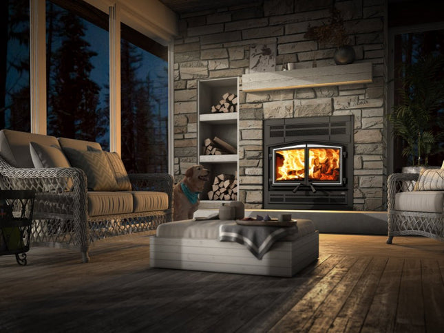 Osburn Stratford II Wood Fireplace with Heat Activated Blower | 80,000 BTU | 750-2,200 sq ft