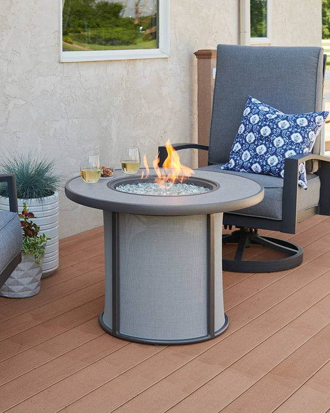 Stylish 32" Stonefire Gas Fire Table with Grey Stonefire Composite Top & Grey Mesh Base