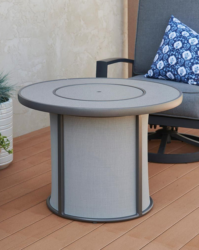 Stylish 32" Stonefire Gas Fire Table with Grey Stonefire Composite Top & Grey Mesh Base