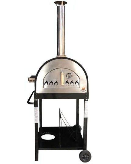 WPPO Dual Fueled 25-Inch Wood & Gas Fired Pizza Oven with Cart - Black